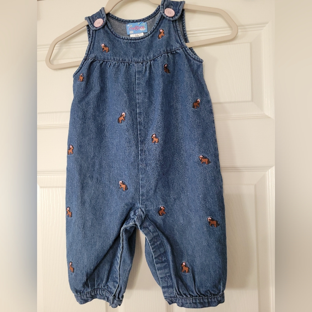 Cre8ions Denim Girls size 24 month horse jean onesie Snap Closure pink buttons